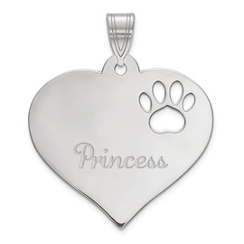 10K White Gold Personalized Heart with Paw Print Cut Out Pendant