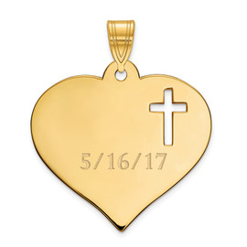 10K Personalized Heart with Cut Out Cross Pendant