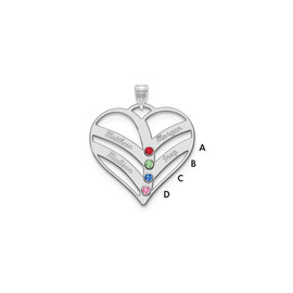 10KW 4 Name and Birthstone w/ 18k Bezel Cut Out Heart Necklace