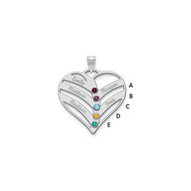 10KW 5 Name and Birthstone Bezel Cut Out Heart Necklace