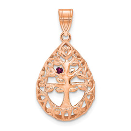 10K Rose Gold 1 Birthstone Tree of Life Tear Drop Pendant