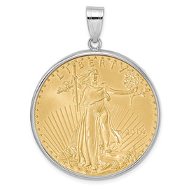 14kw 1oz Mounted American Eagle Coin Polished Plain Bezel Pendant