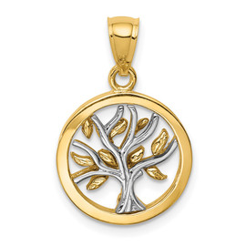 14K Two-tone Polished Tree of Life Pendant