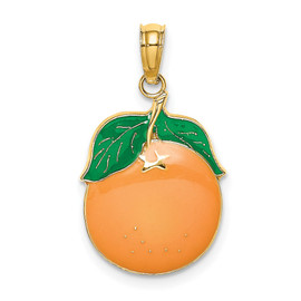 14K Enamel Orange W/Stem and Leaf Charm