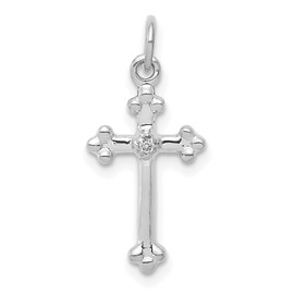 14k White Gold Small Diamond Budded Cross Pendant