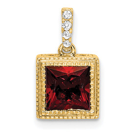 14k Square Garnet and Diamond Pendant