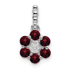 14k White Gold Garnet and Diamond Floral Pendant