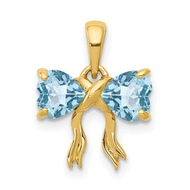 14k Gold Polished Light Swiss Blue Topaz Bow Pendant