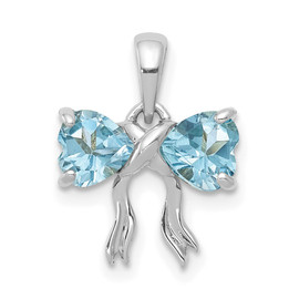 14k White Gold Polished Light Swiss Blue Topaz Bow Pendant