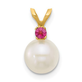14K 6-7mm White Round FWC Pearl Pink Topaz Pendants