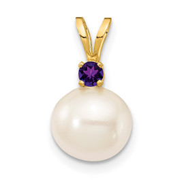 14K Amethyst 8-8.5mm White Round FWC Pearl Pendant