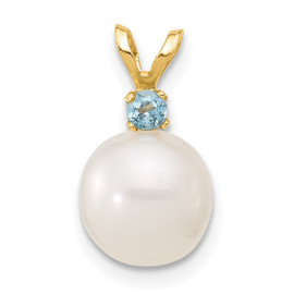 14K Blue Topaz 8-8.5mm White Round FWC Pearl Pendant