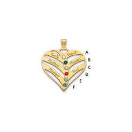 14KY 6 Name and Birthstone w/ 18k Bezel Cut Out Heart Necklace