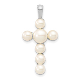 14KW  4-5mm and 5-6mm White Button FWC Pearl Cross Pendant