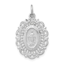 14k White Gold Miraculous Medal Solid Charm