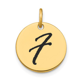 14k Polished Black Enamel Letter F Initial Disk Charm