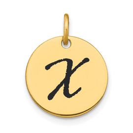 14k Polished Black Enamel Letter X Initial Disk Charm