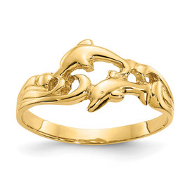 14K Double Dolphins with Waves Ring