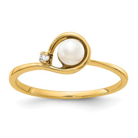 14k 4mm FW Cultured Pearl VS Diamond ring