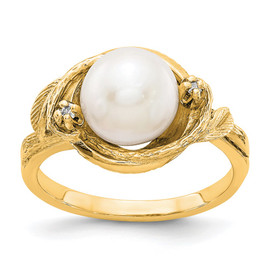 14k 7.5mm FW Cultured Pearl AAA Diamond ring