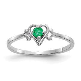 14K White Gold Emerald Birthstone Heart Ring