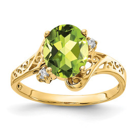 14k 9x7mm Oval Peridot AA Diamond ring