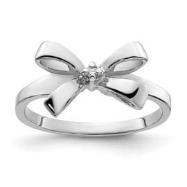 14k White Gold Polished AA Diamond Bow Ring