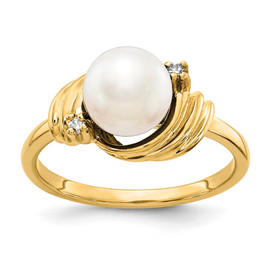 14k 7mm FW Cultured Pearl AA Diamond ring