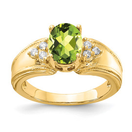 14k 8x6mm Oval Peridot VS Diamond ring