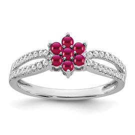 14k White Gold Ruby and Diamond Floral Ring