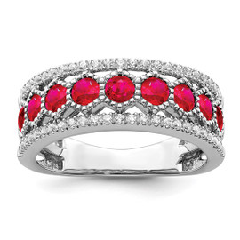 14k White Gold Polished Ruby and Diamond Ring