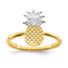 14K and White Rhodium Polished Pineapple Ring