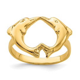 14k Polished Dolphins Heart Ring