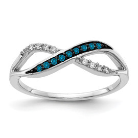 14k White Gold w/ Blue and White Diamond Crisscross Ring