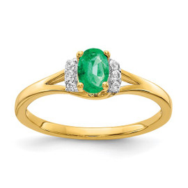 14k Diamond and Oval Emerald Ring