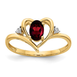 14k Garnet and Diamond Heart Ring