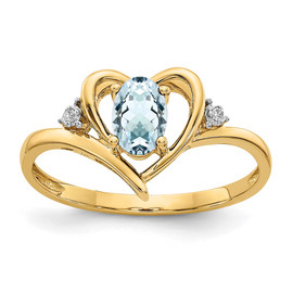 14k Aquamarine and Diamond Heart Ring