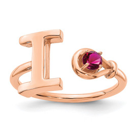 Sterling Silver/Rose-plated Letter I with Birthstone Ring