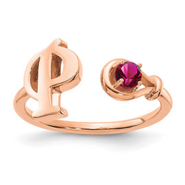 Sterling Silver/Rose-plated Letter P with Birthstone Ring
