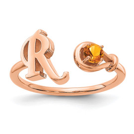 10K Rose Gold Letter R with Birthstone Ring