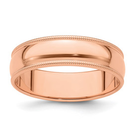 14k Rose Gold 6mm Milgrain Half Round Band