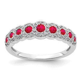 14k White Gold Diamond and Ruby Polished Ring