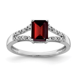 14k White Gold Emerald-cut Garnet and Diamond Ring
