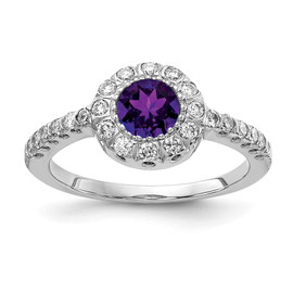 14k White Gold 5mm Amethyst AAA Diamond ring