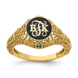 14KY Filigree with 1.5mm Birthstones Enameled Monogram Ring