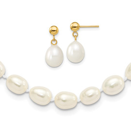 14k 7-8mm Semi-round FW Cultured Pearl 18 in. Necklace & Post Earring Set