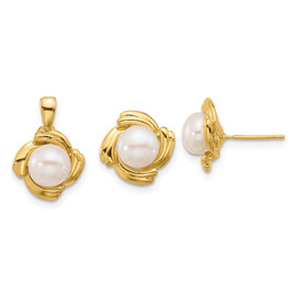 14k 6-7mm White Button FWC Pearl Earring and Pendant Set