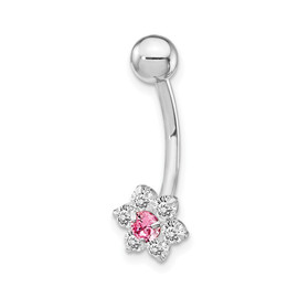 10k White Gold W/Cz Flower Pink Center Belly Dangle