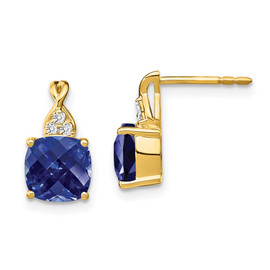 10k Checkerboard Created Sapphire and Diamond Earrings