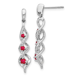 10k White Gold Diamond and Ruby Post Dangle Earrings